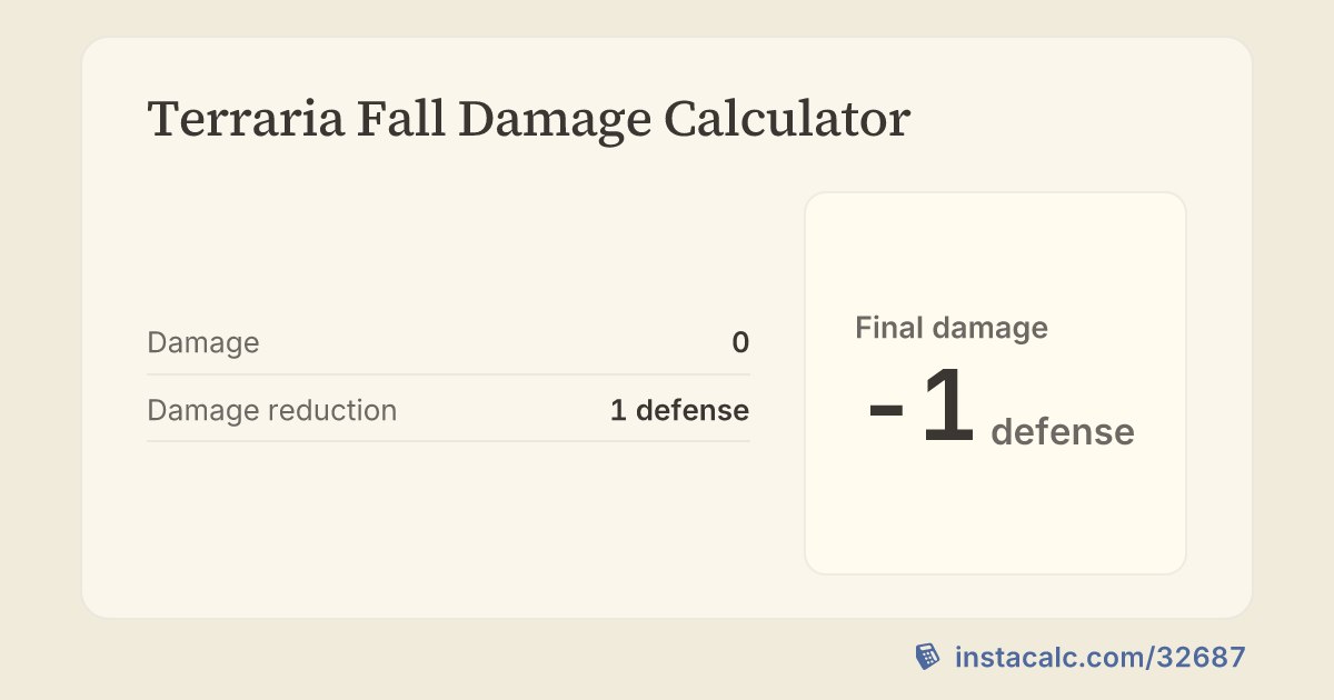 Terraria Fall Damage Calculator - InstaCalc