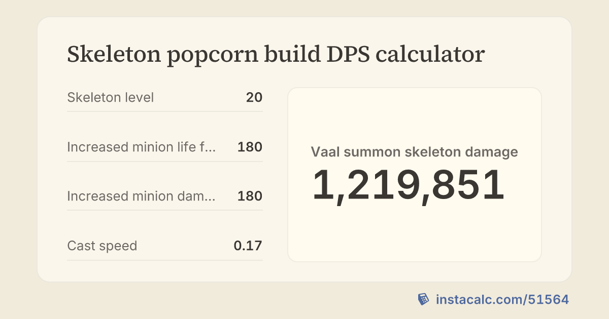 Skeleton popcorn build DPS calculator - InstaCalc