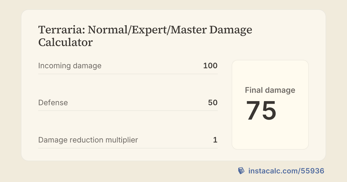 Terraria: Normal/Expert/Master Damage Calculator - InstaCalc