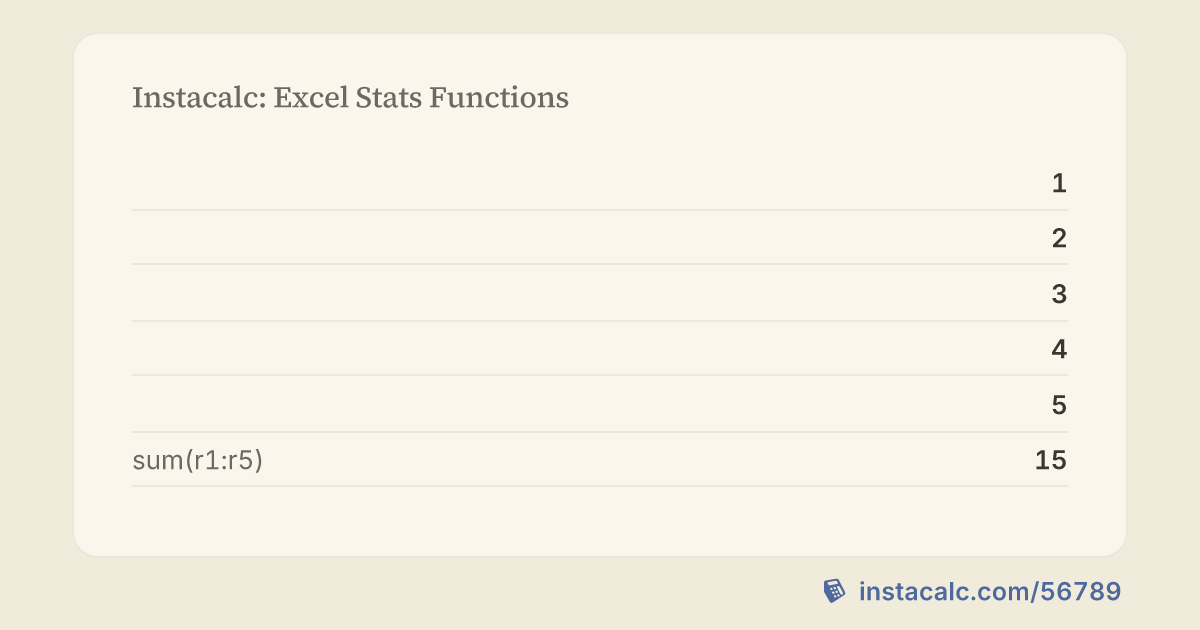 Instacalc: Excel Stats Functions Calculator - InstaCalc