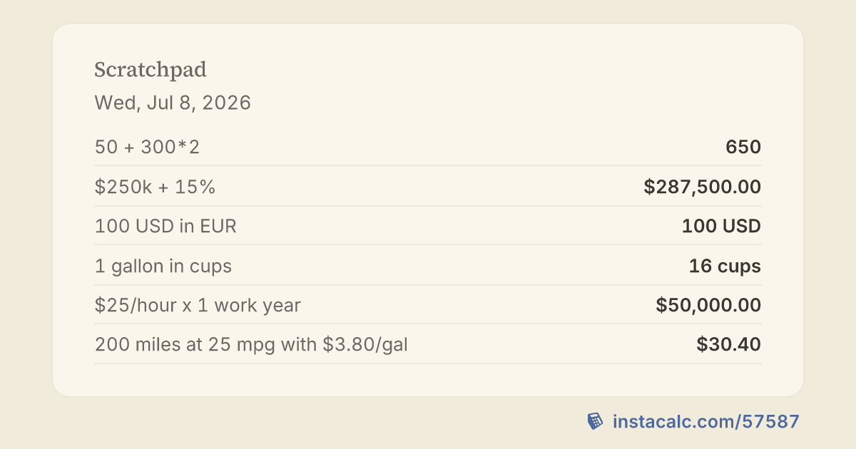 Scratchpad Calculator - InstaCalc