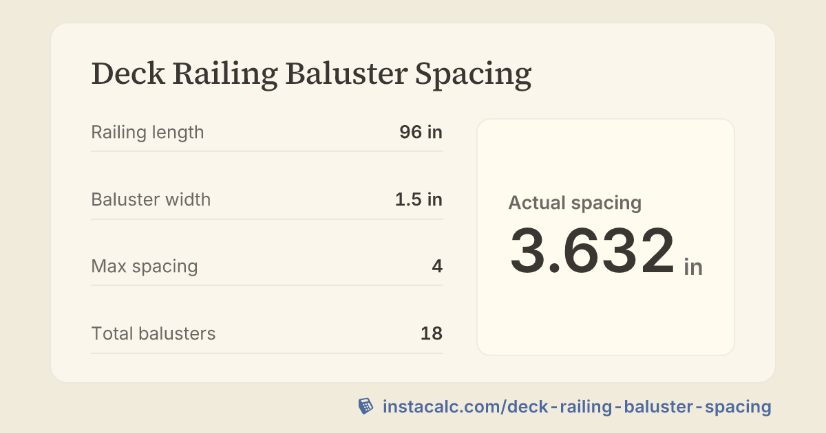 Deck Railing Baluster Spacing Calculator - InstaCalc