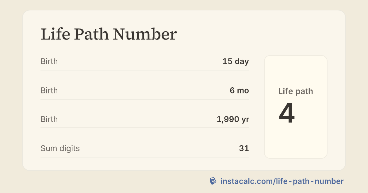 Life Path Number Calculator - InstaCalc