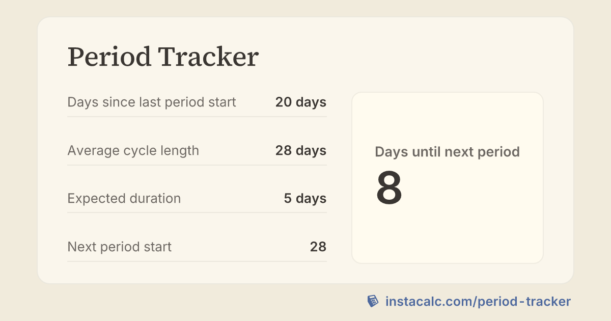 Period Tracker Calculator - InstaCalc