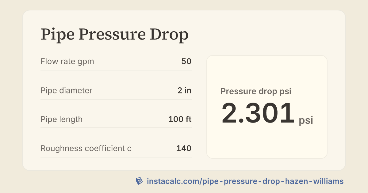 Pipe Pressure Drop Calculator - InstaCalc