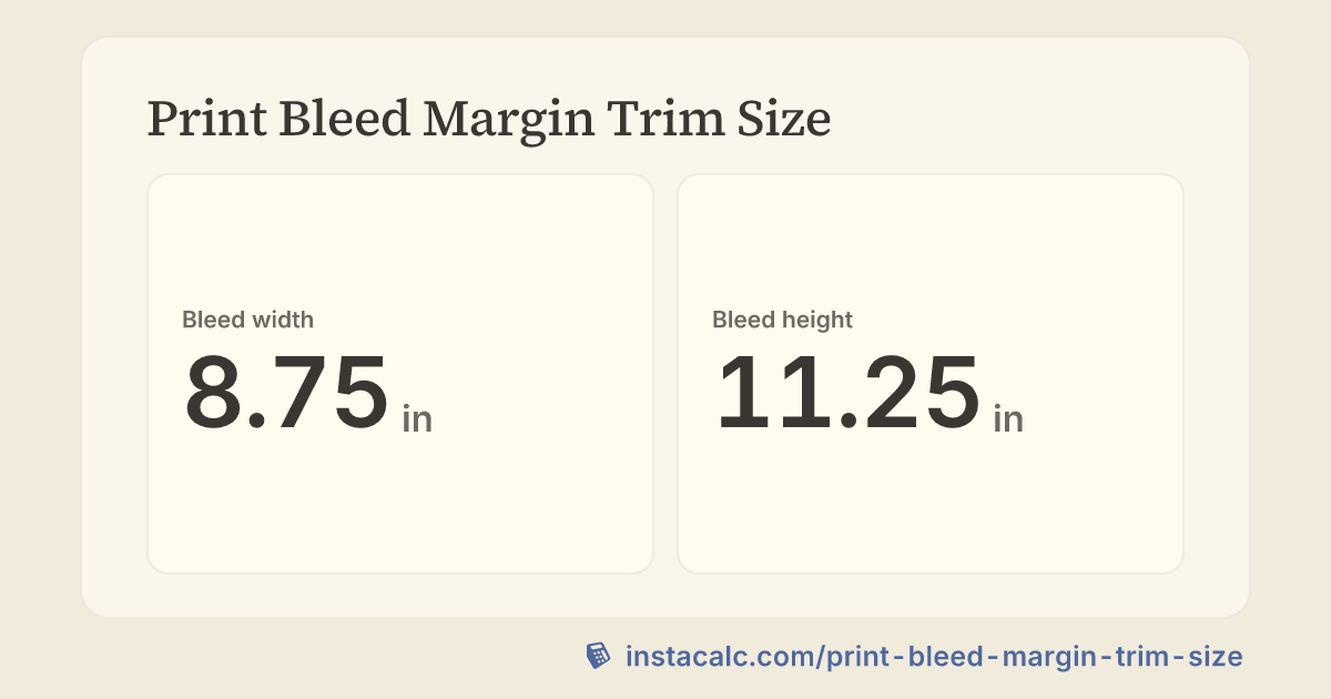 Print Bleed Margin Trim Size Calculator - InstaCalc