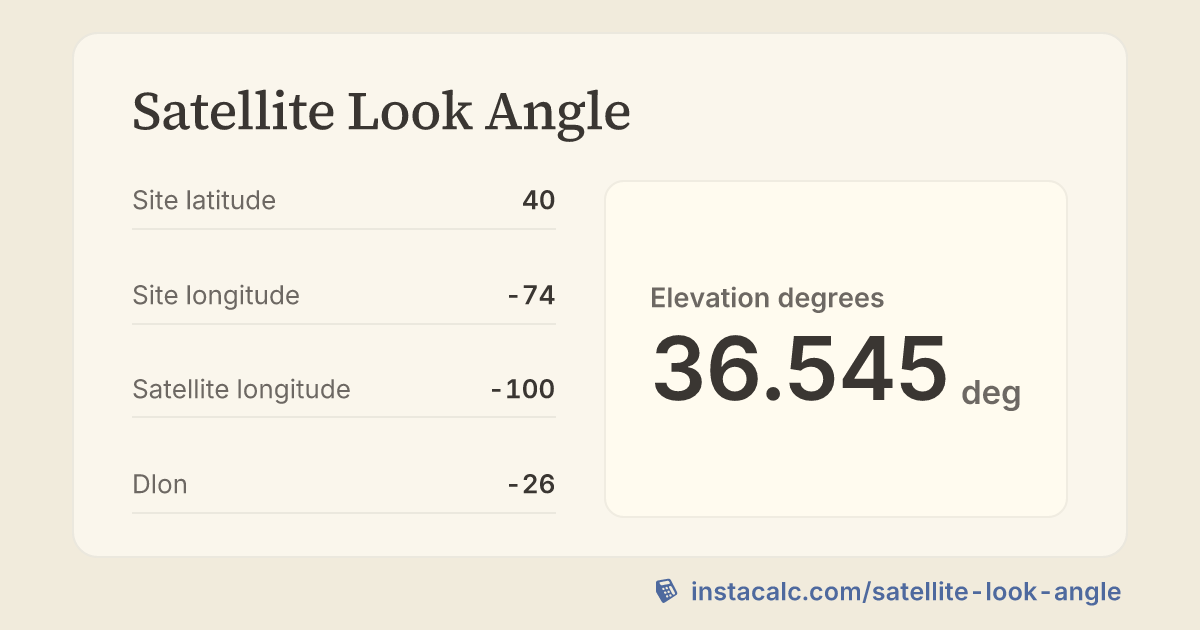 Satellite Look Angle Calculator - InstaCalc